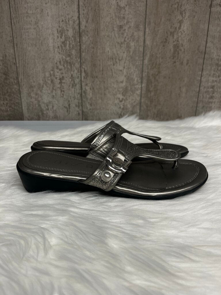 Unisa Silver Glitter Slip-On Wedge Sandals Size 8.5