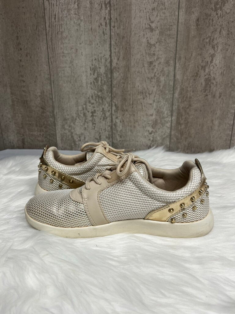 G by Guess Cream Sneakers with Gold Bedazzled Details Size 8.5