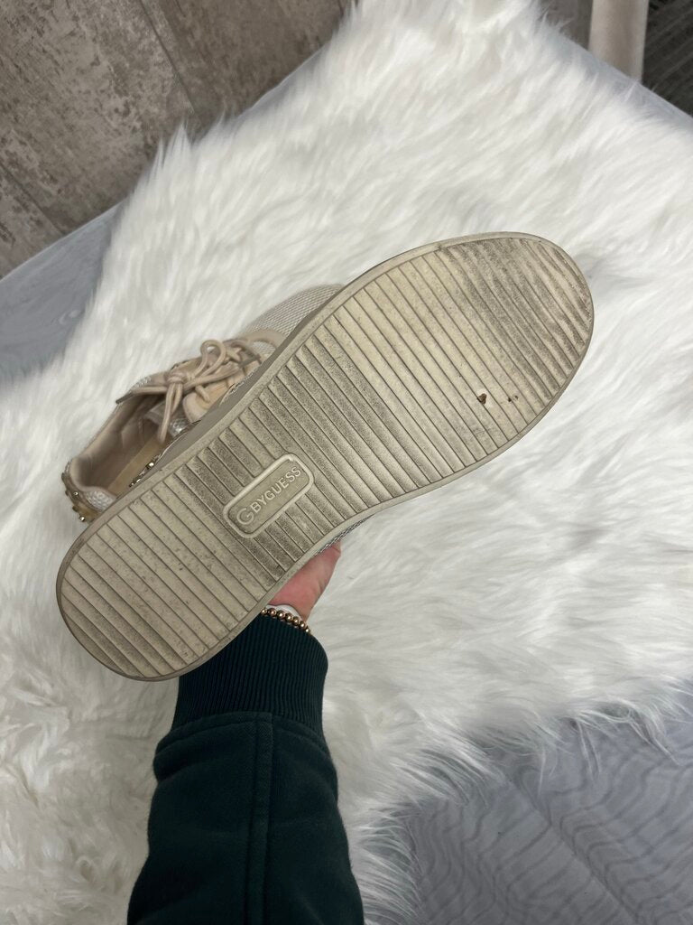 G by Guess Cream Sneakers with Gold Bedazzled Details Size 8.5