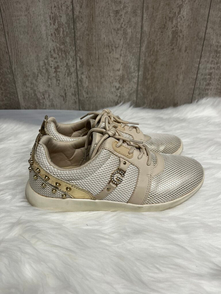 G by Guess Cream Sneakers with Gold Bedazzled Details Size 8.5