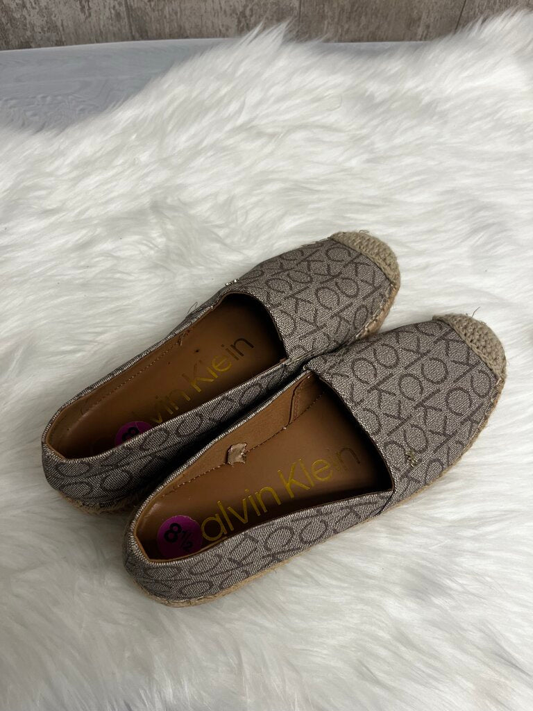 Calvin Klein Tan Logo Espadrille Flat Loafers Size 8.5