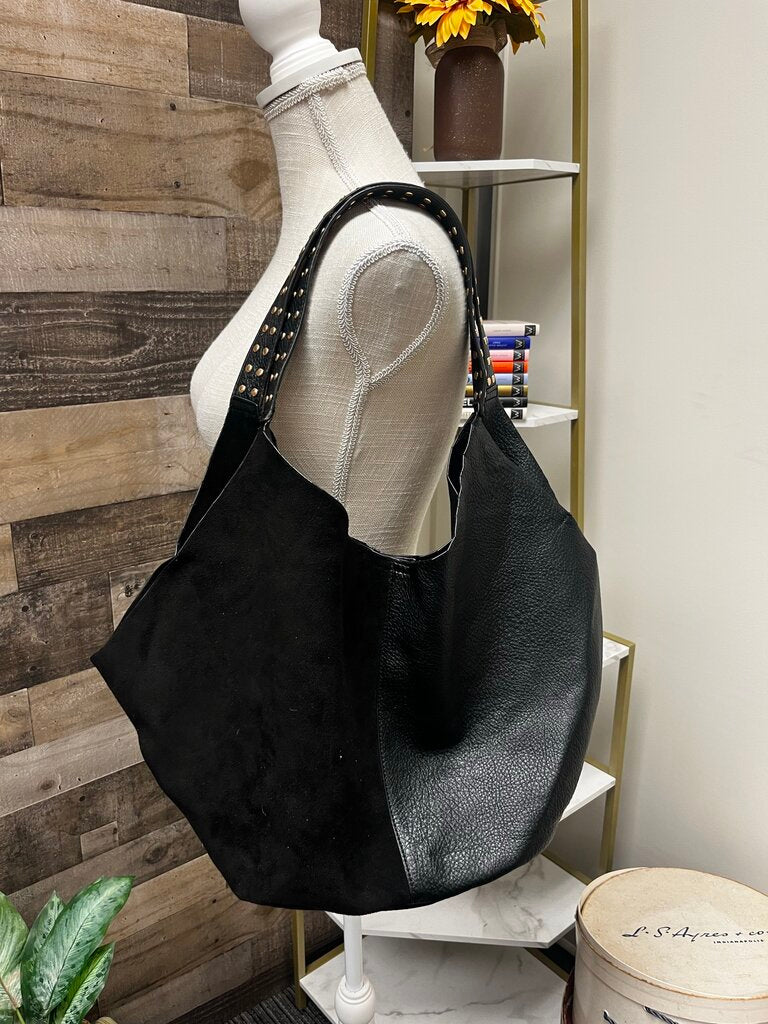 Shiraleah Super Soft Black Vegan Leather Tote w/Gold Studs