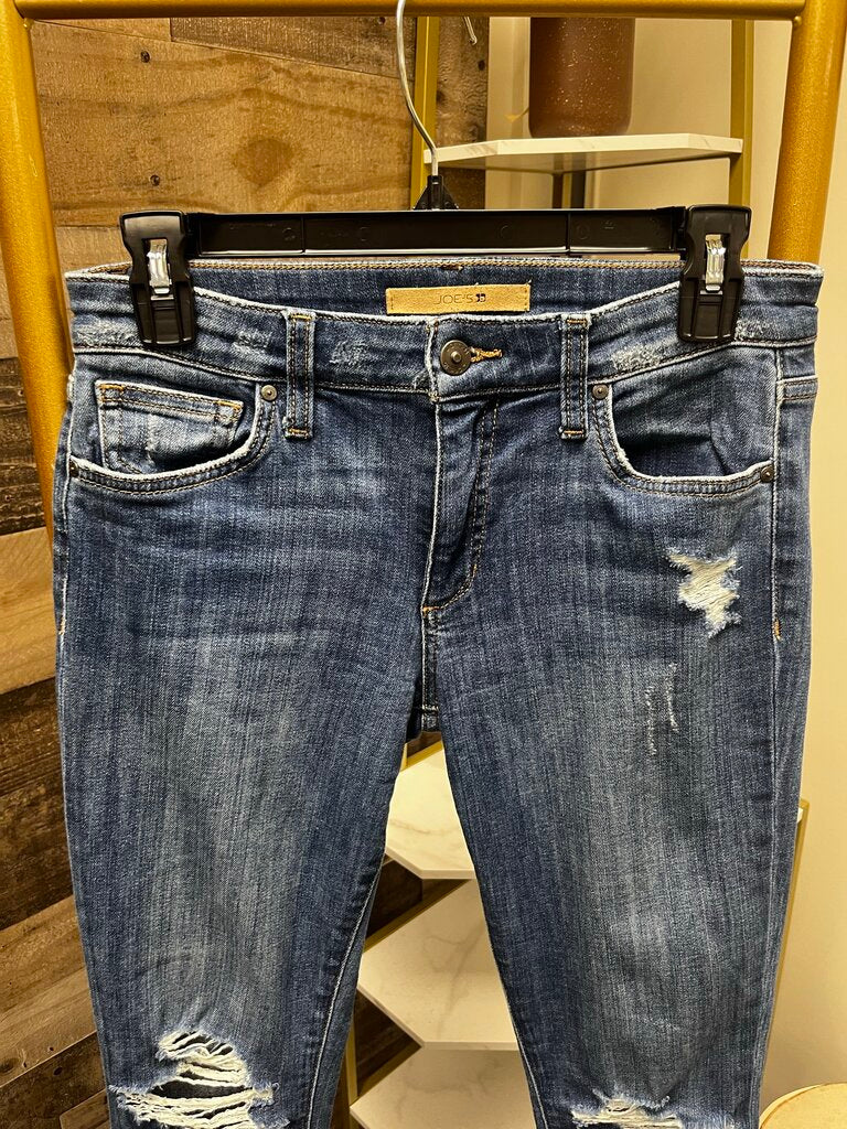 Joe's Distressed Frayed/Asymmetrical Hem Skinny Jeans