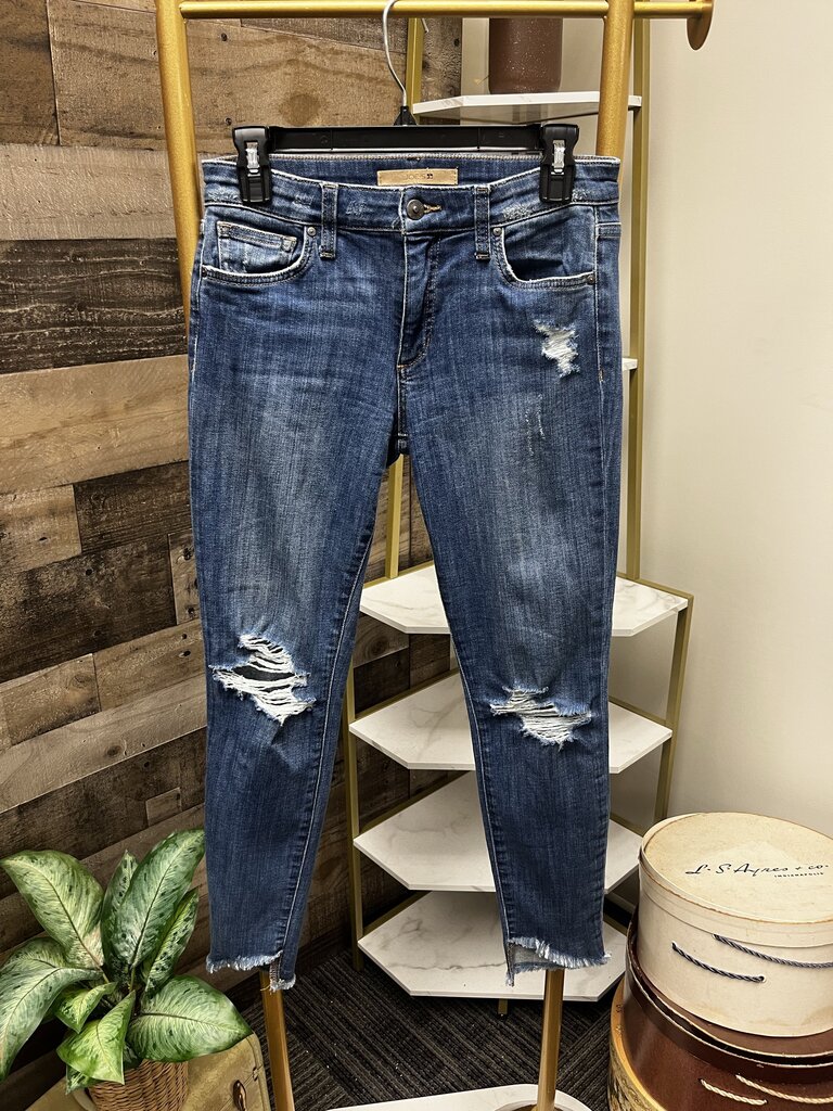 Joe's Distressed Frayed/Asymmetrical Hem Skinny Jeans