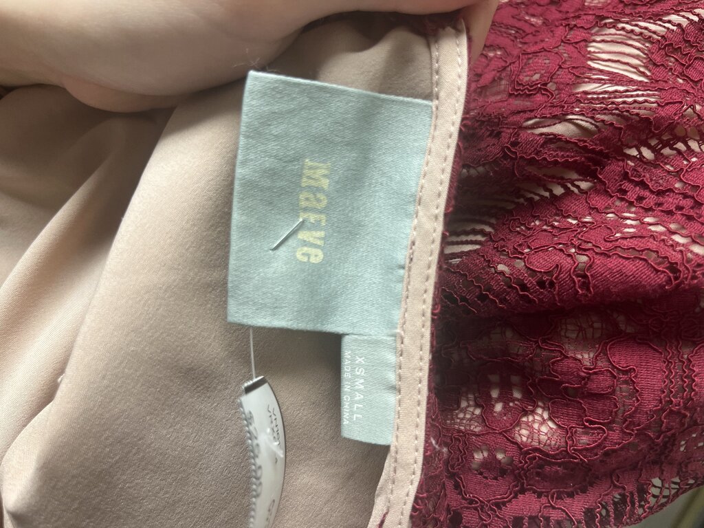 Anthro Maeve Dark Red Lace Waist Peplum Dress