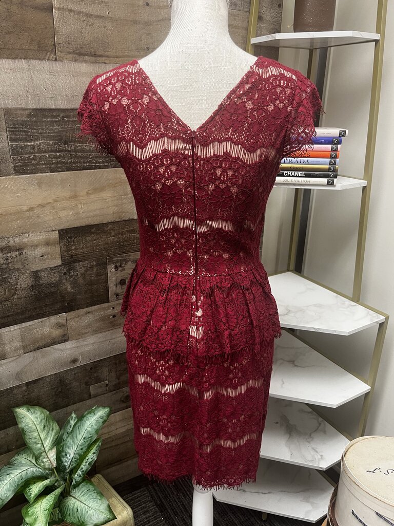 Anthro Maeve Dark Red Lace Waist Peplum Dress