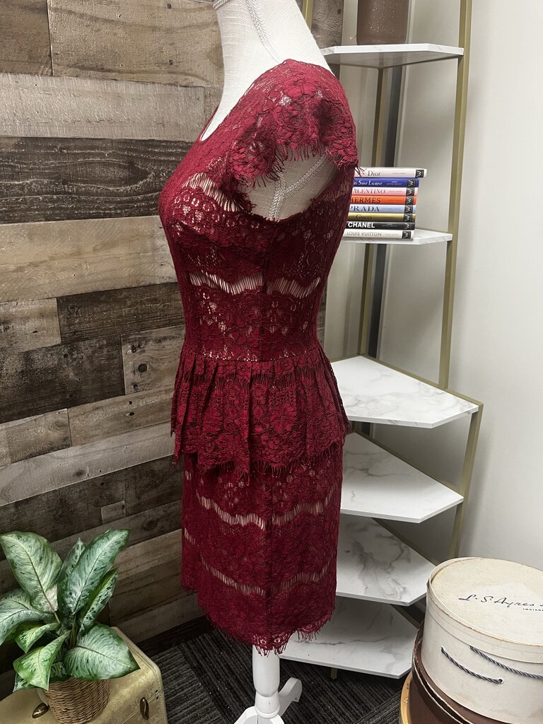 Anthro Maeve Dark Red Lace Waist Peplum Dress