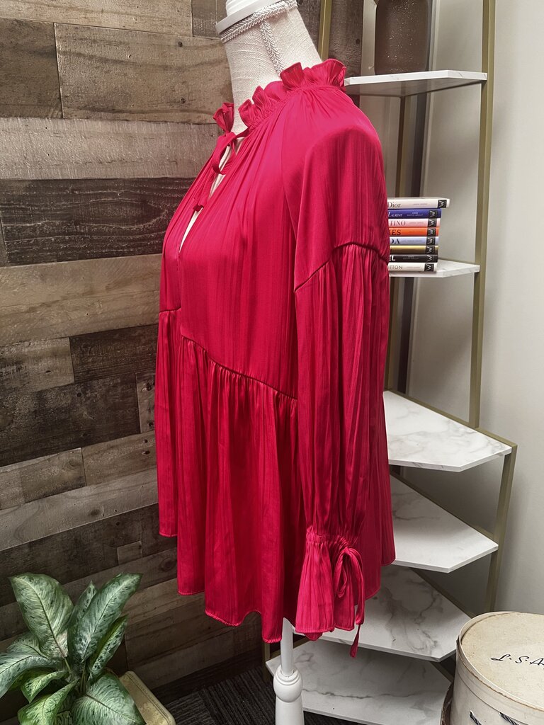 NWT Anthro Bright Pink Silky Split Neck Baby Doll