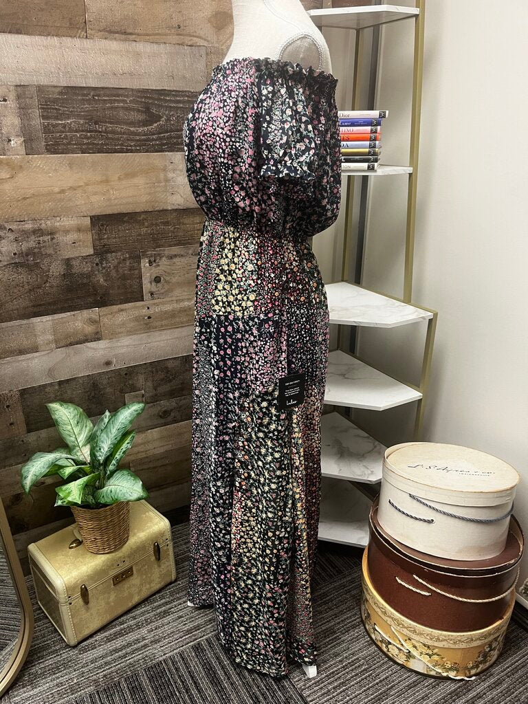 NWT Lulus Black with Floral Print Off the Shoulder Midi