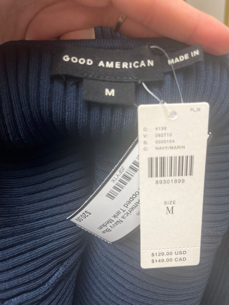 NWT Good America Navy Blue Ribbed Cropped Tank