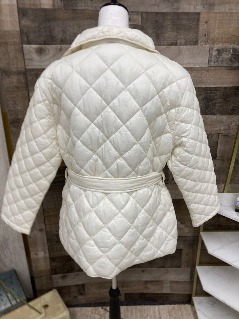 Athleta White Quilted Tie Waist Winter Jacket