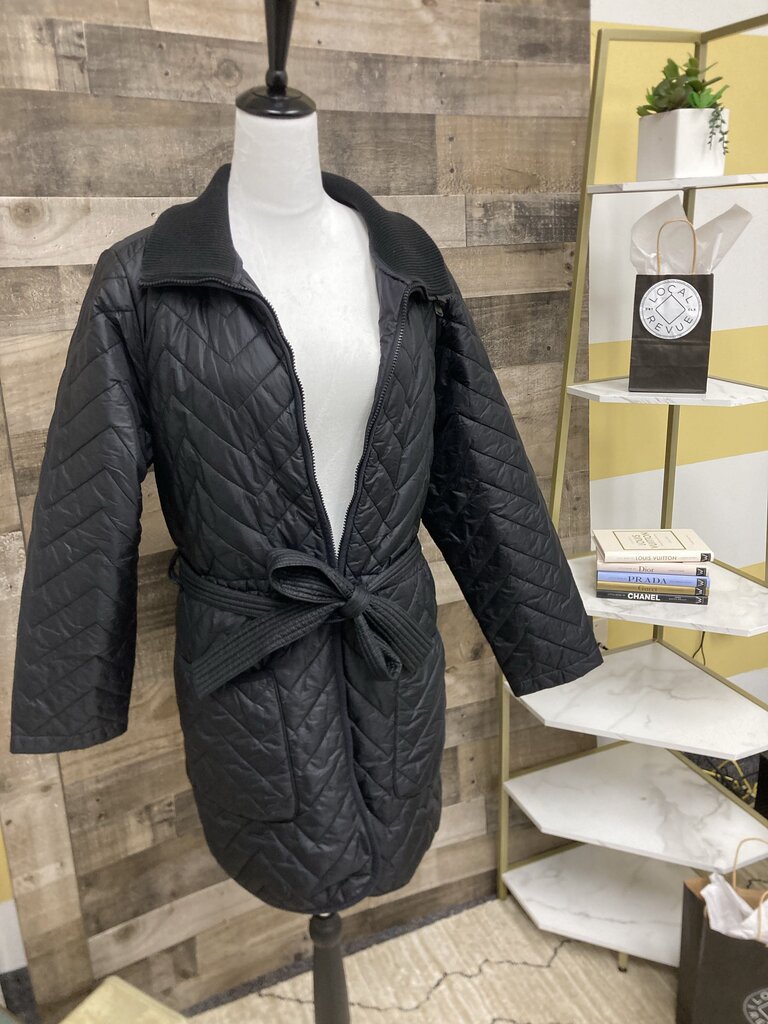 Athleta Black Quilted Tie Waist Jacket