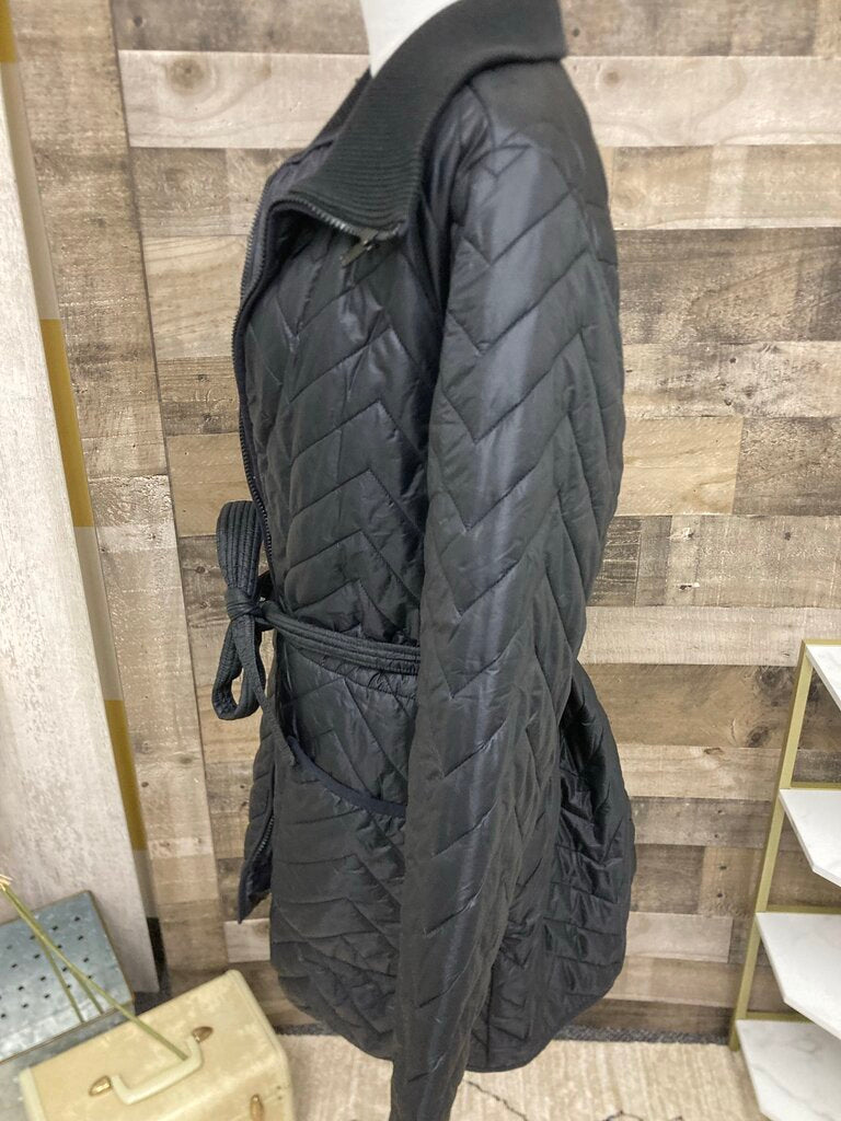Athleta Black Quilted Tie Waist Jacket