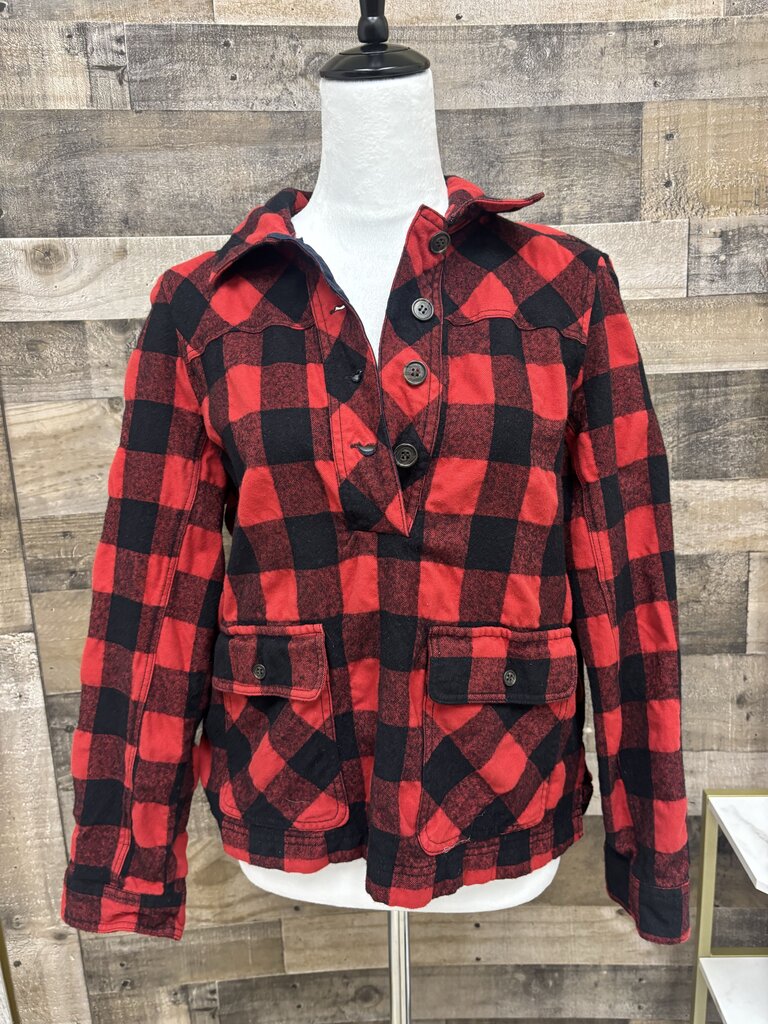 J. Crew Women's Red Black Buffalo Plaid Flannel‎ Pullover Shirt Wool Blend