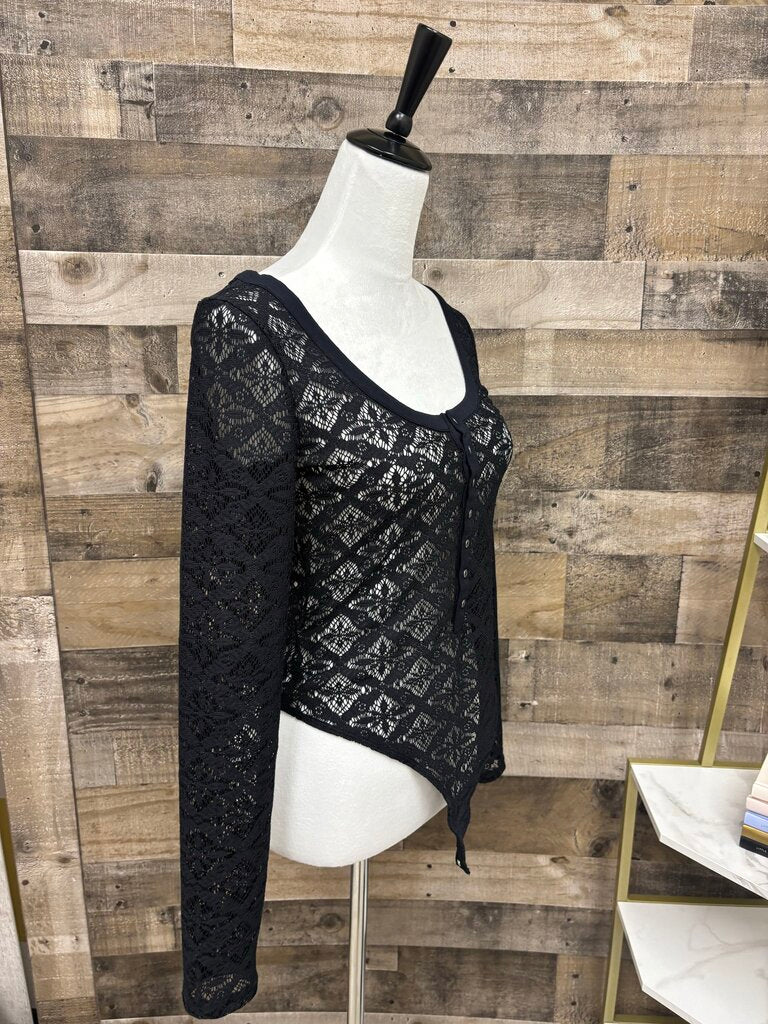Anthropologie Pilcro Black Buttondown Lace Bodysuit