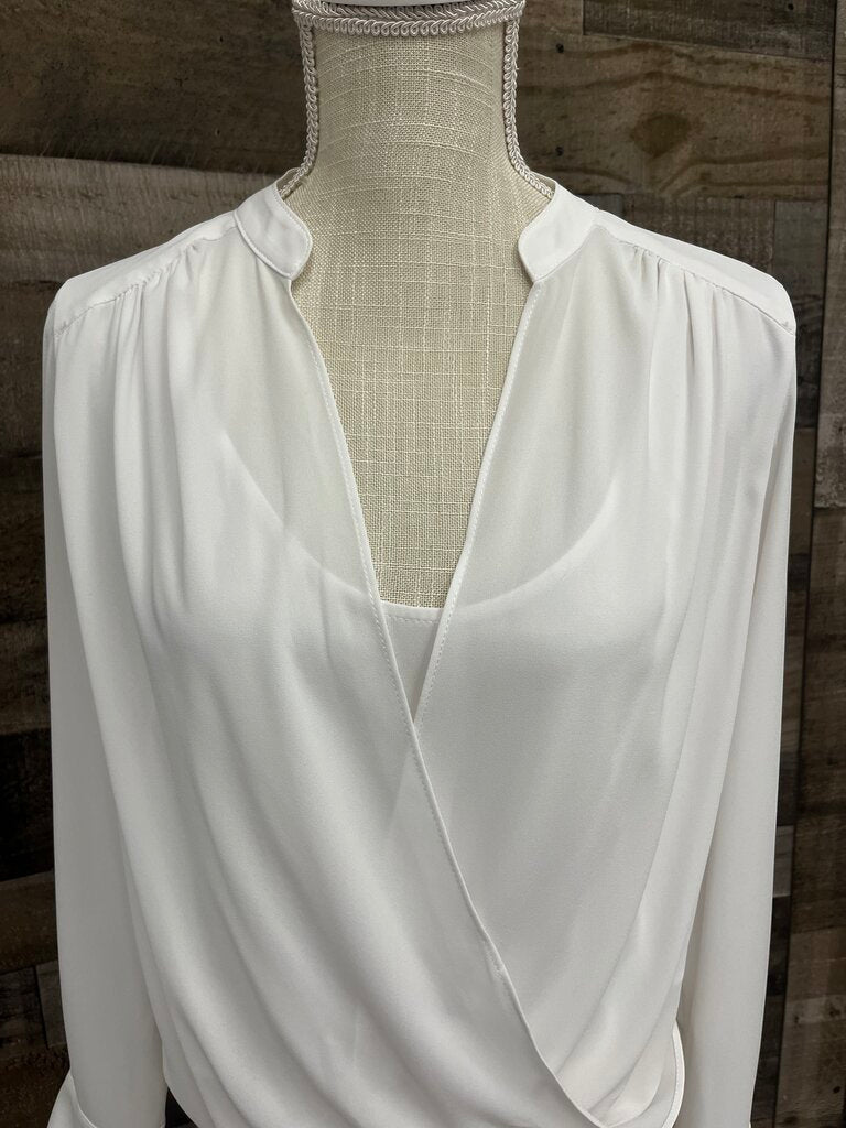 BCBG Max Azria Womens White Drape Front Blouse