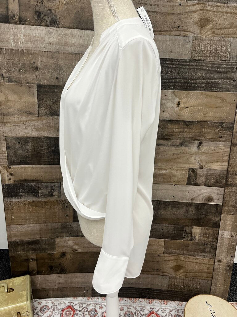 BCBG Max Azria Womens White Drape Front Blouse