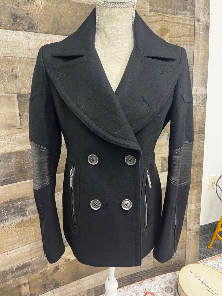 BCBG Max Azria Black Wool Double-Breasted Coat