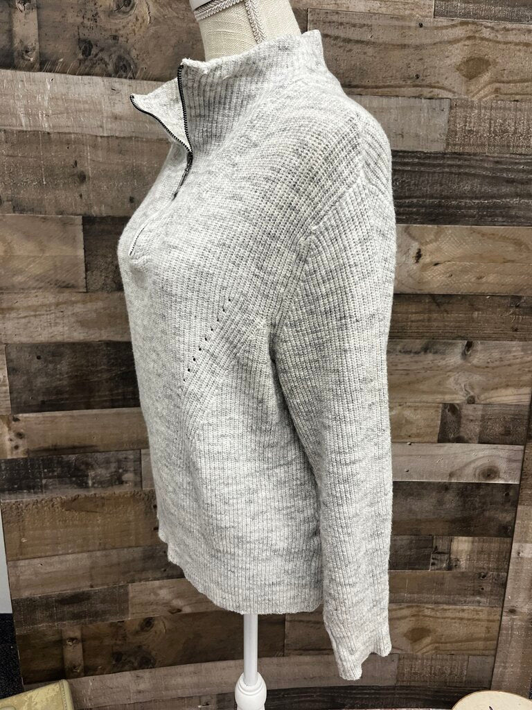 RD Style Grey Quarter-Zip Ribbed Sweater