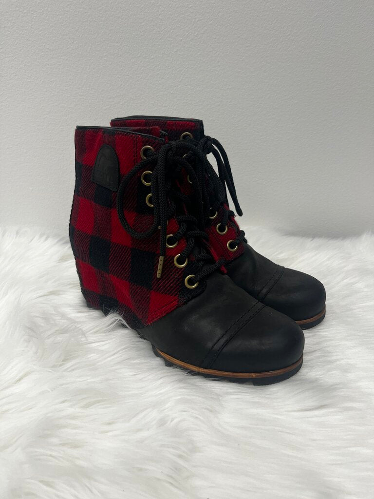 SOREL PDX Plaid and Leather Wedge Booties