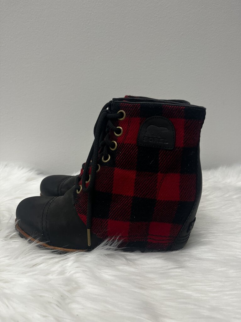 SOREL PDX Plaid and Leather Wedge Booties