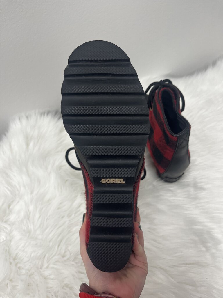 SOREL PDX Plaid and Leather Wedge Booties