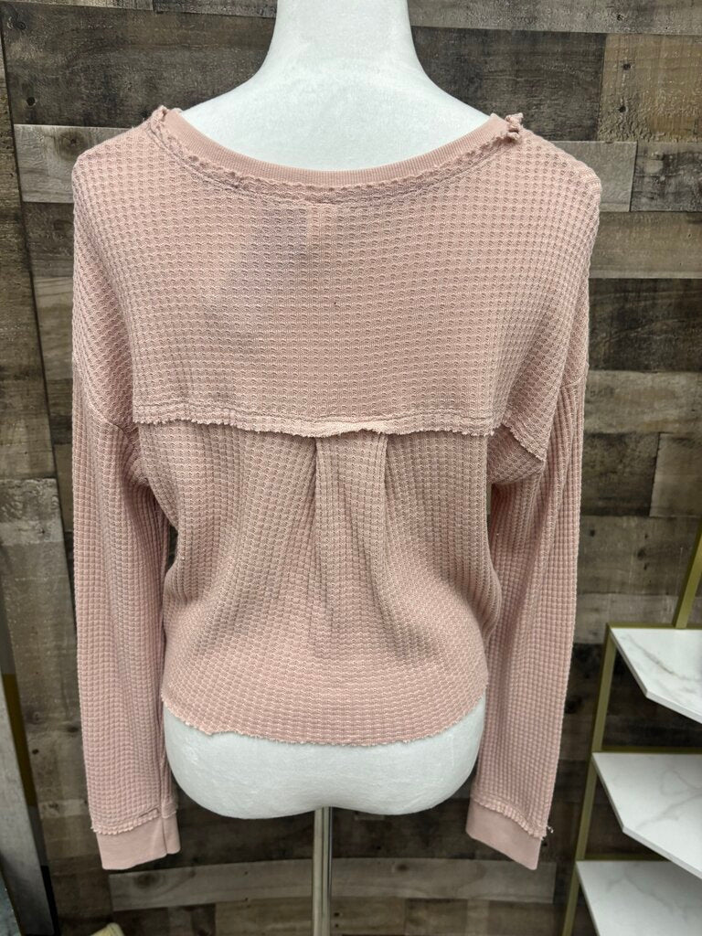 Altar'd State Pink Cropped Ribbed Long Sleeve