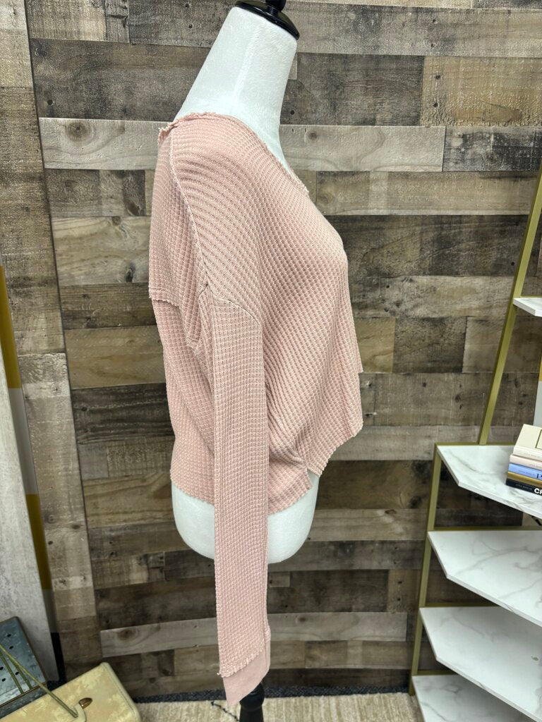 Altar'd State Pink Cropped Ribbed Long Sleeve
