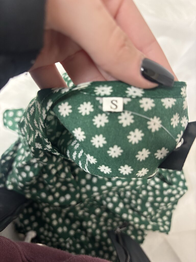 Green Floral V Neck Ruffle Hem Blouse