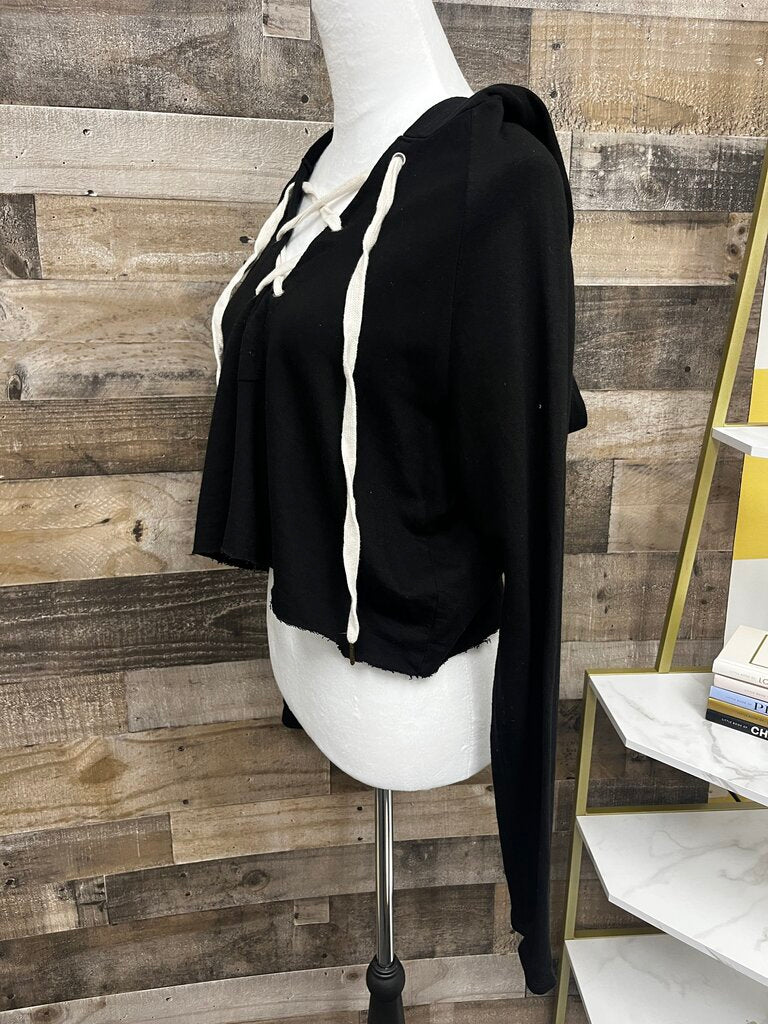 Project Social T Cropped Black Drawstring Neck Hoodie