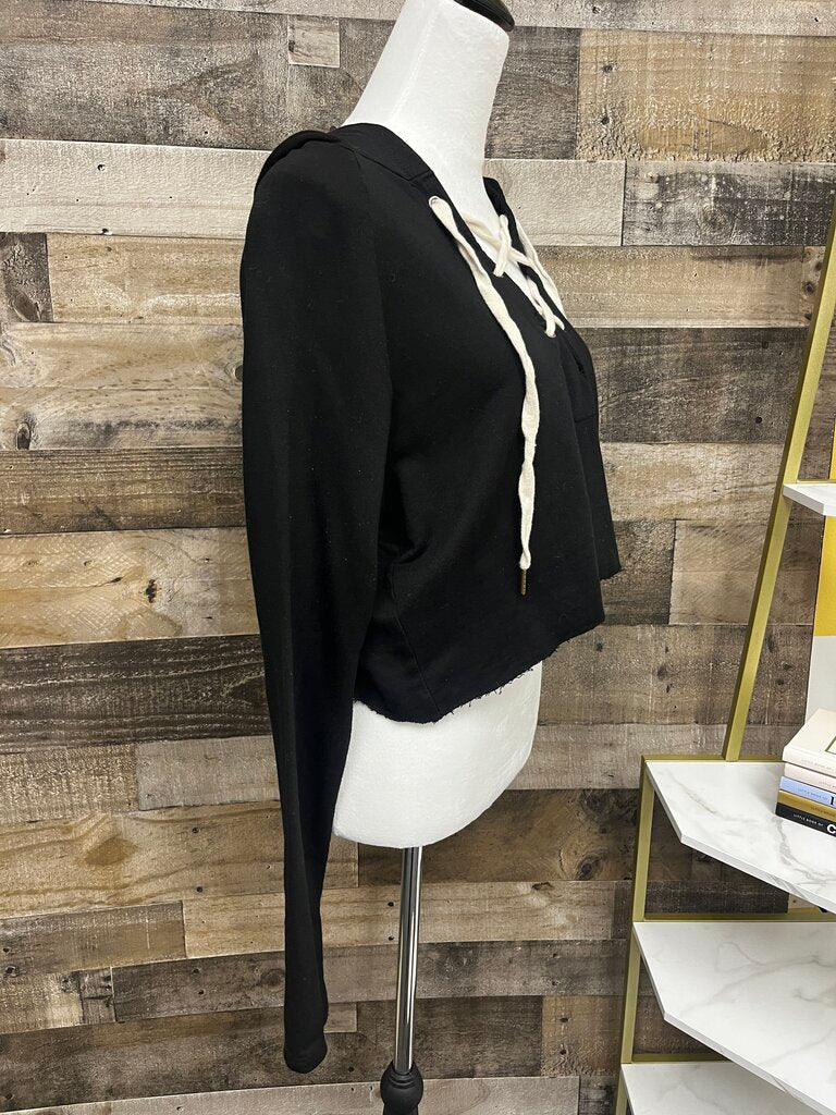 Project Social T Cropped Black Drawstring Neck Hoodie