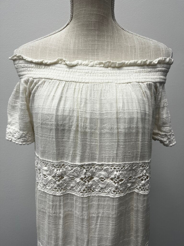 American Eagle Outfitters Creme Off the Shoulder Dress