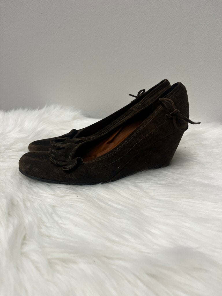 Sundance Chocolate Brown Suede Leather Slip On Wedges
