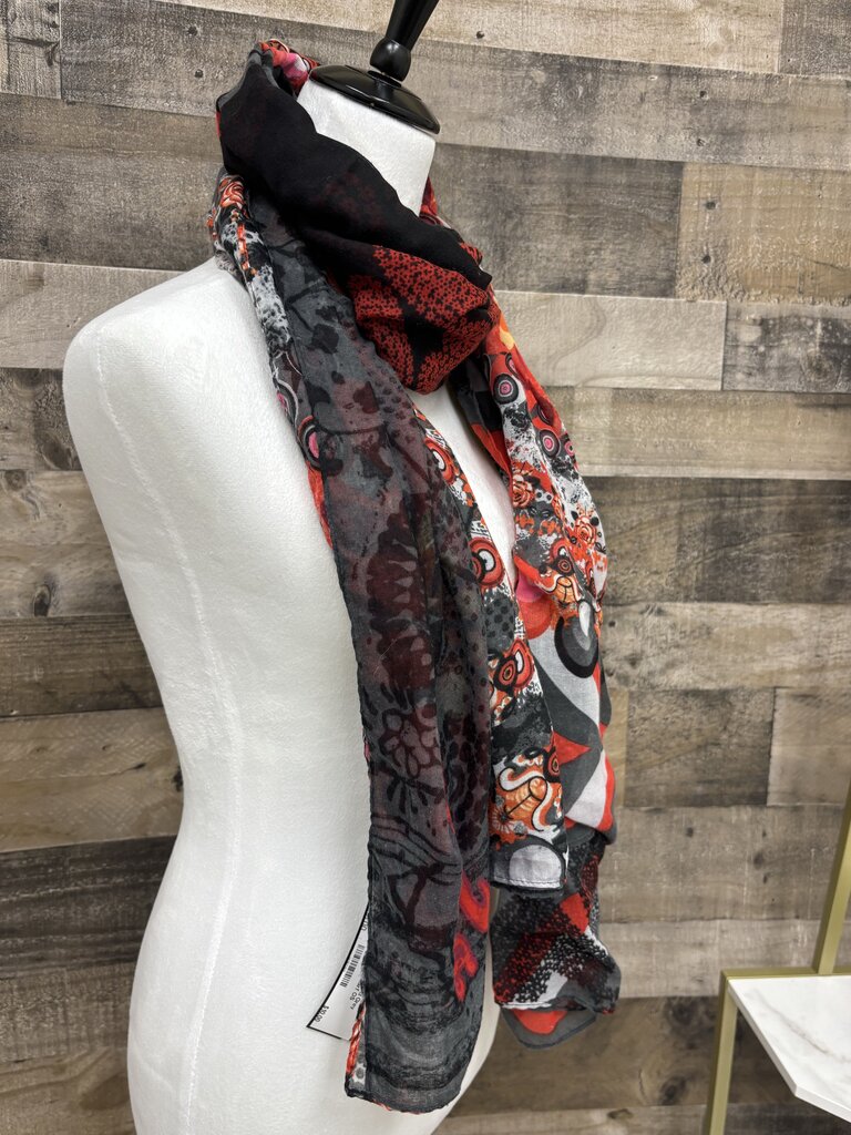 Desigual Red and Grey Patterned Scarf