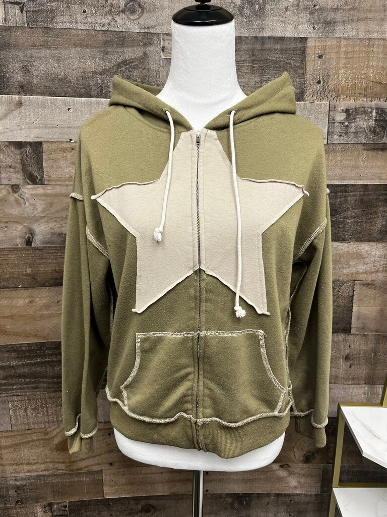 Cider Full-Zip Hoodie Star Raw Seams Olive Green