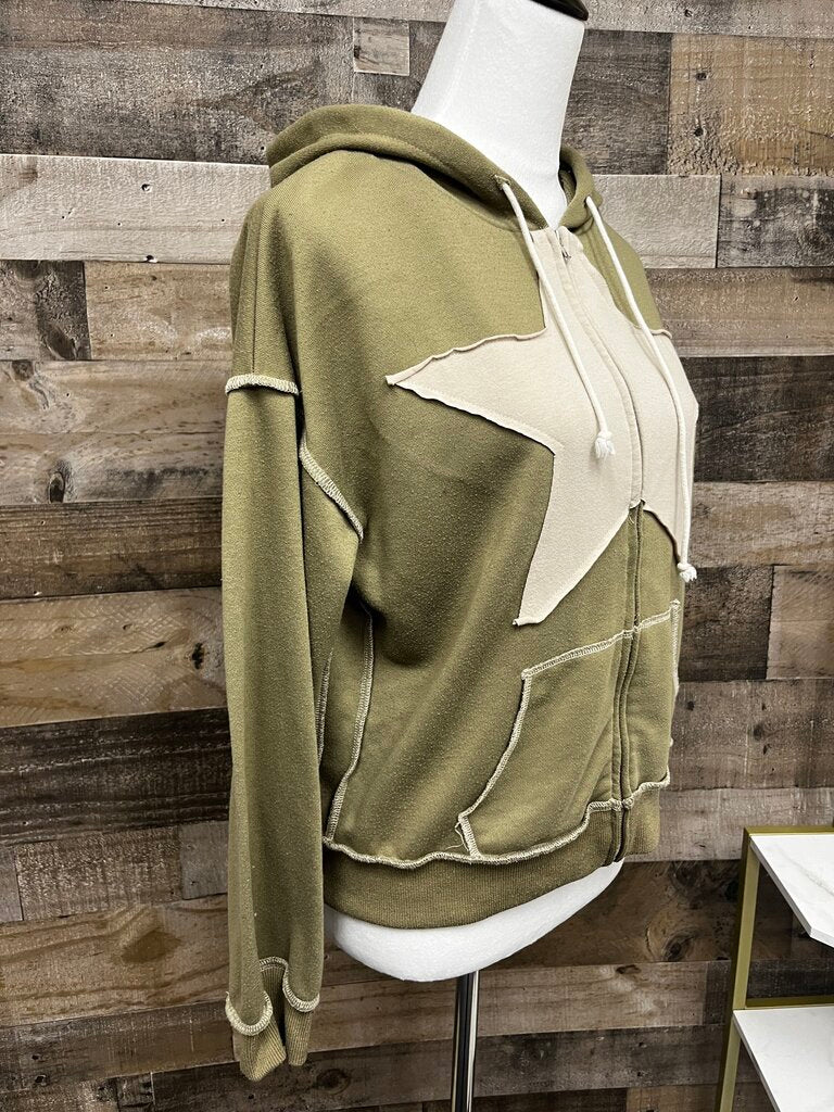 Cider Full-Zip Hoodie Star Raw Seams Olive Green