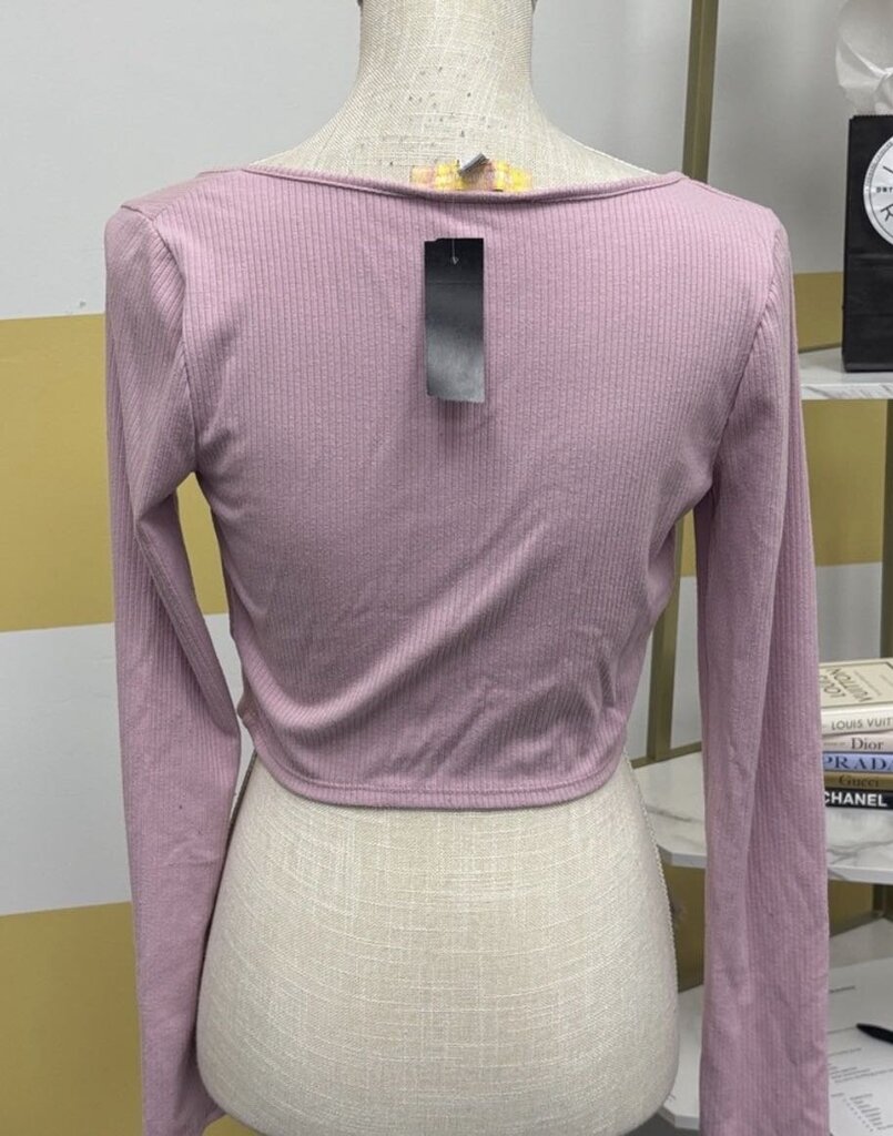 Urban Outfitters Pink Ribbed Long Sleeve Cropped Cardigan Top