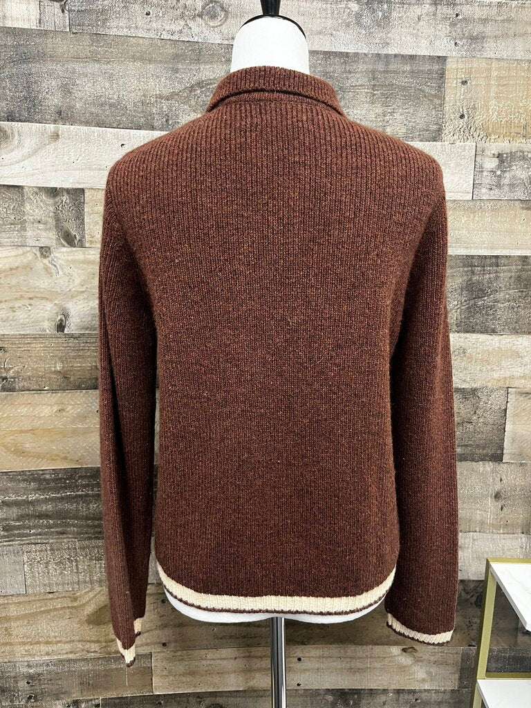 Woolrich Womens Teal and Brown Patterned Full-Zip Sweater