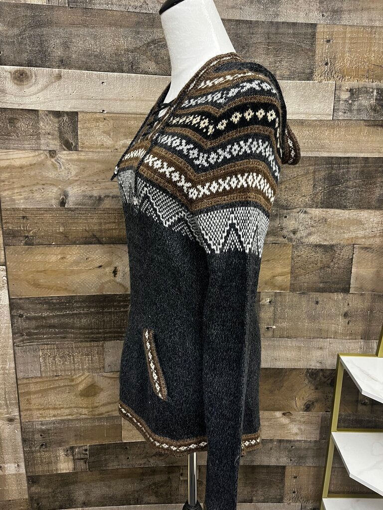 Artesania Hooded Pullover Sweater Alpaca Blend Brown Front Pocket