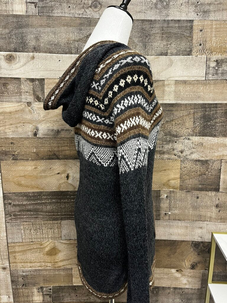 Artesania Hooded Pullover Sweater Alpaca Blend Brown Front Pocket