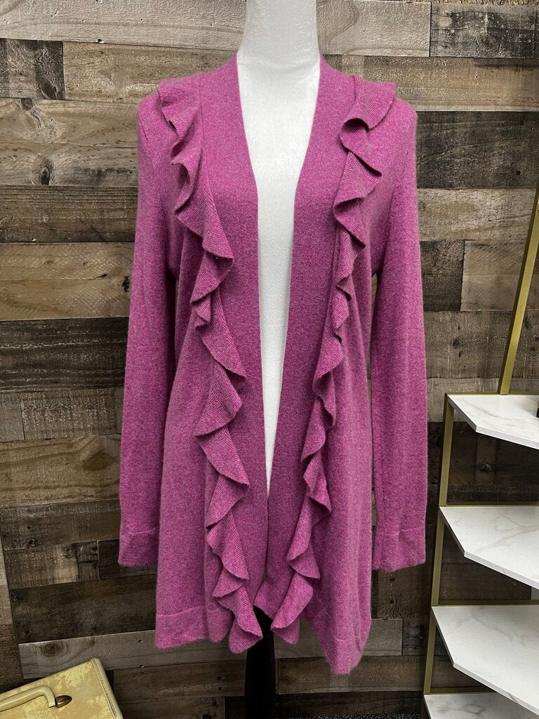 Magaschoni Cashmere Ruffle Open Front Cardigan Sweater