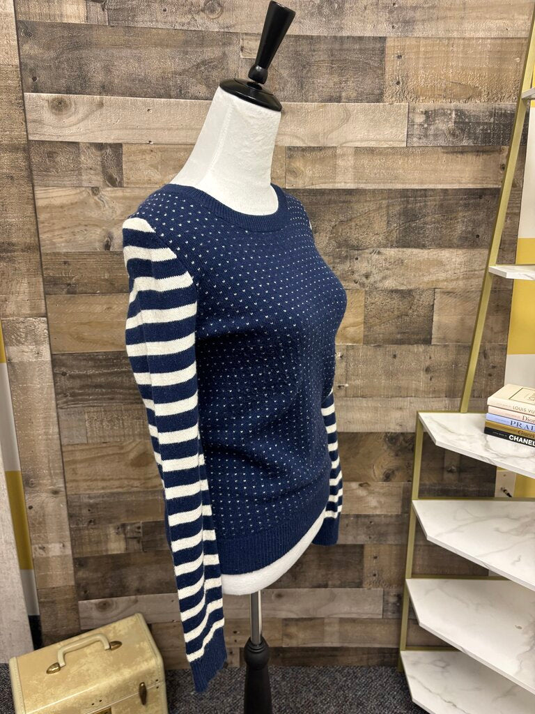 Madewell Birdseye Navy Striped Wool Blend Sweater