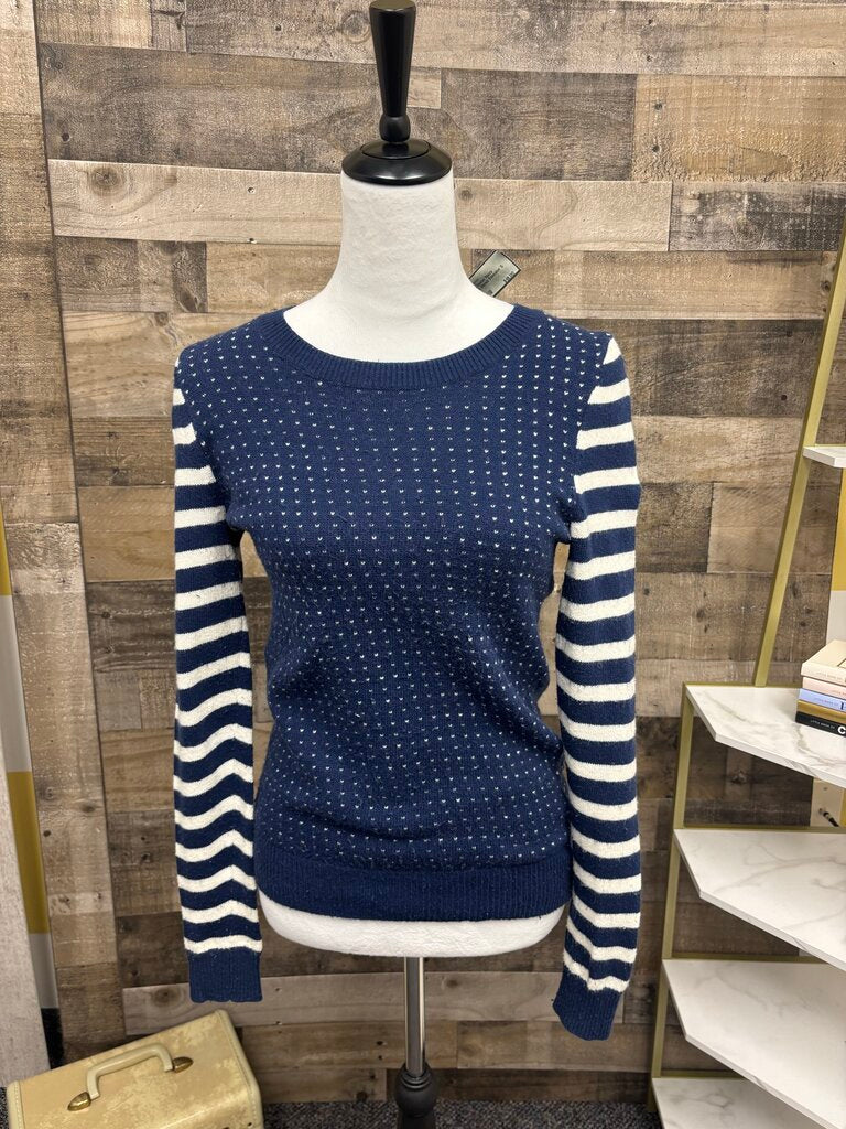 Madewell Birdseye Navy Striped Wool Blend Sweater