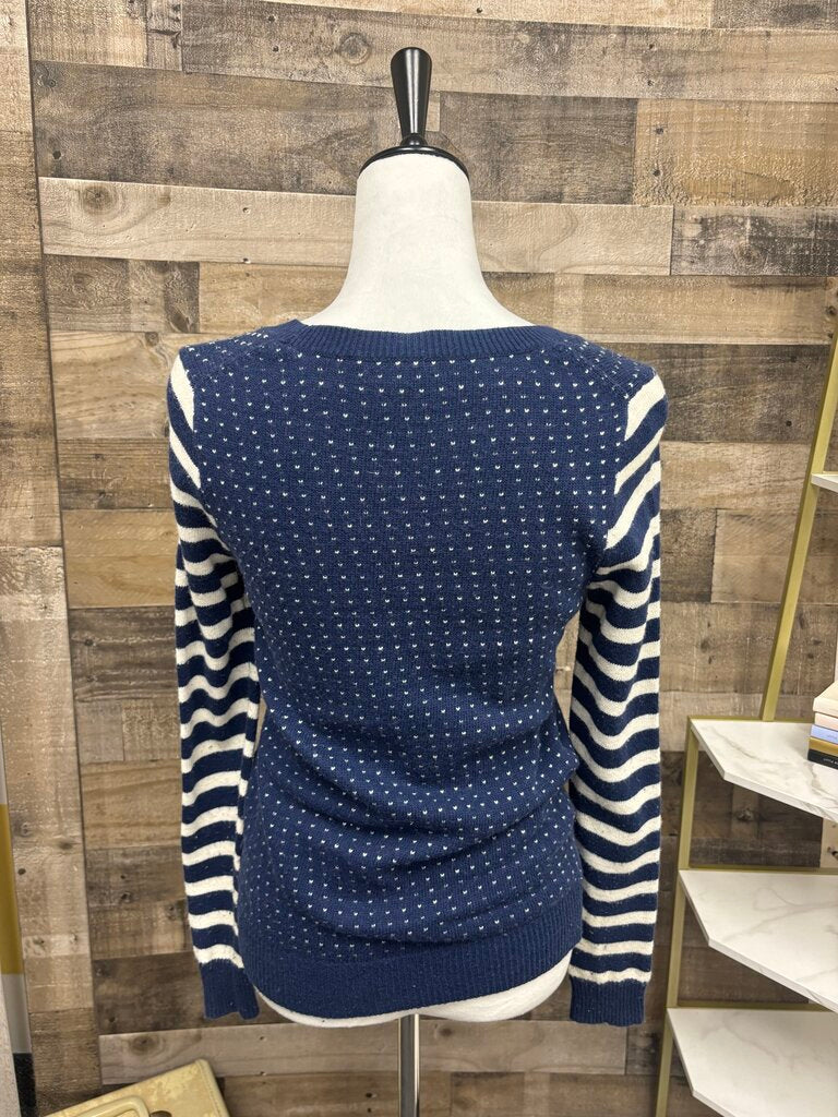 Madewell Birdseye Navy Striped Wool Blend Sweater