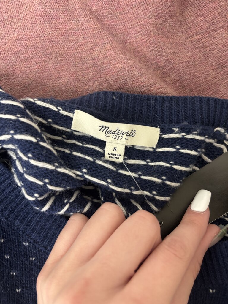 Madewell Birdseye Navy Striped Wool Blend Sweater
