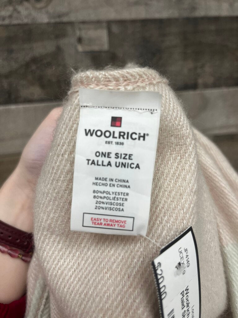 Woolrich Pink, Grey, Cream Plaid Shawl Poncho Wrap w/ Fringe