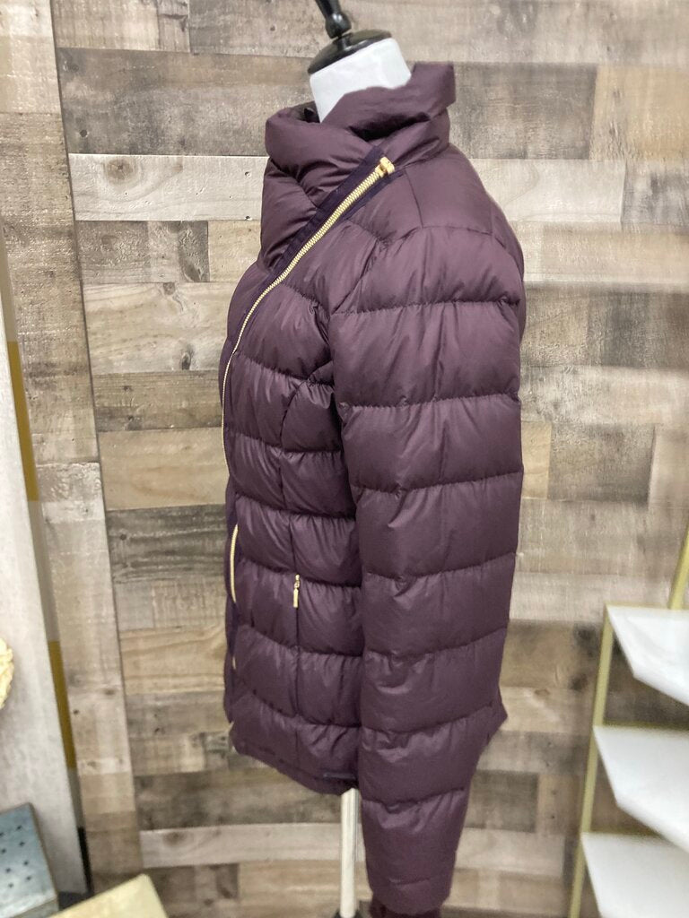 Athleta Burgundy Asymmetrical Zip Quilted Puffer Jacket