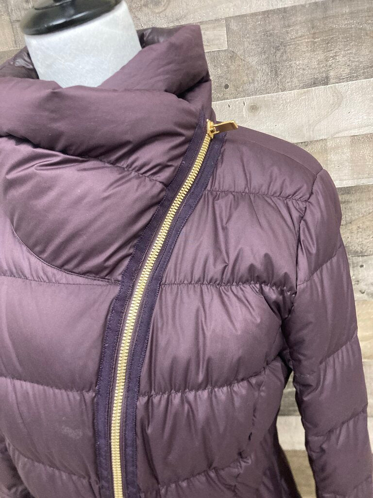 Athleta Burgundy Asymmetrical Zip Quilted Puffer Jacket