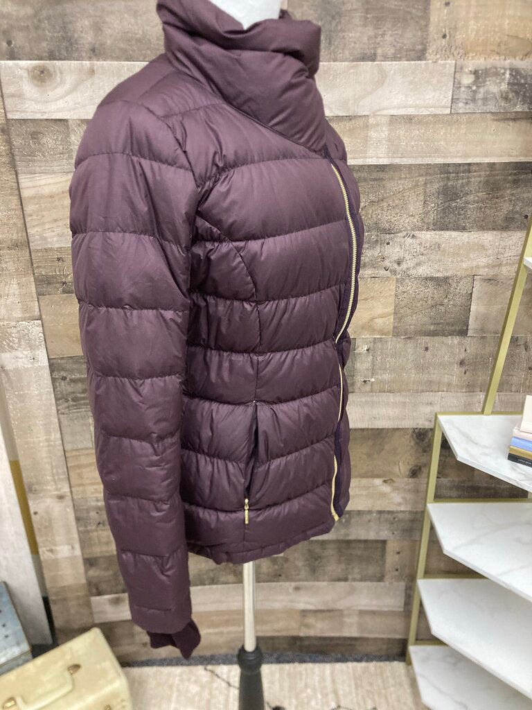 Athleta Burgundy Asymmetrical Zip Quilted Puffer Jacket