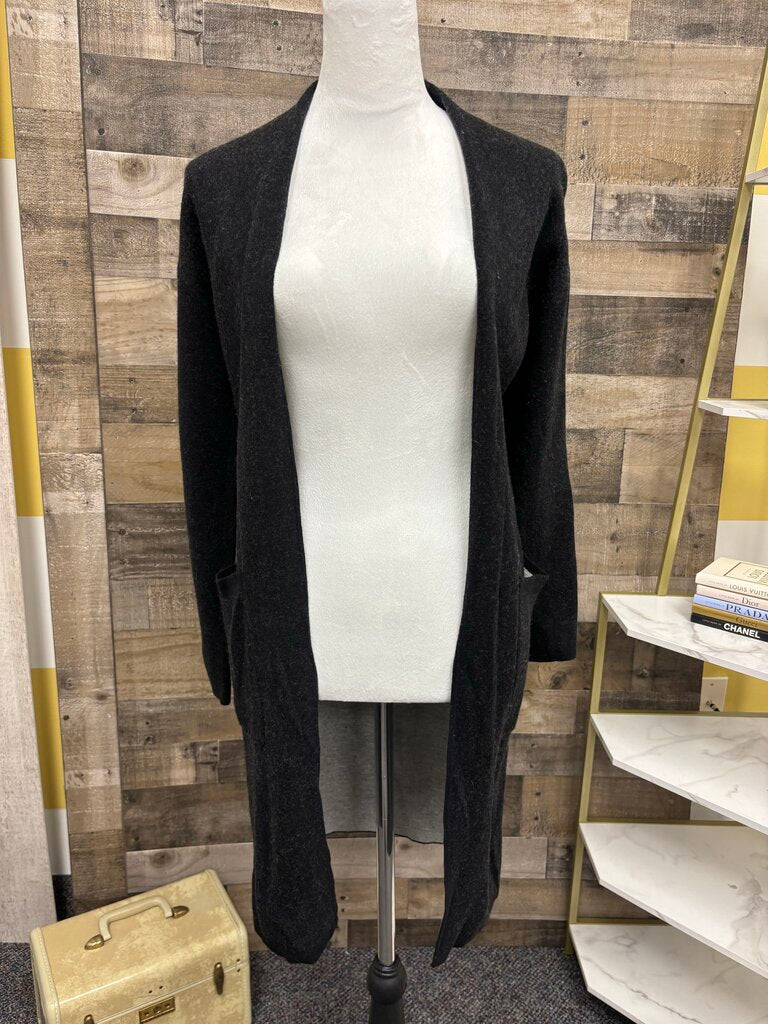 BABATON Aritzia Womens Premium Black Knit Cardigan Mid Length Coat Open Front